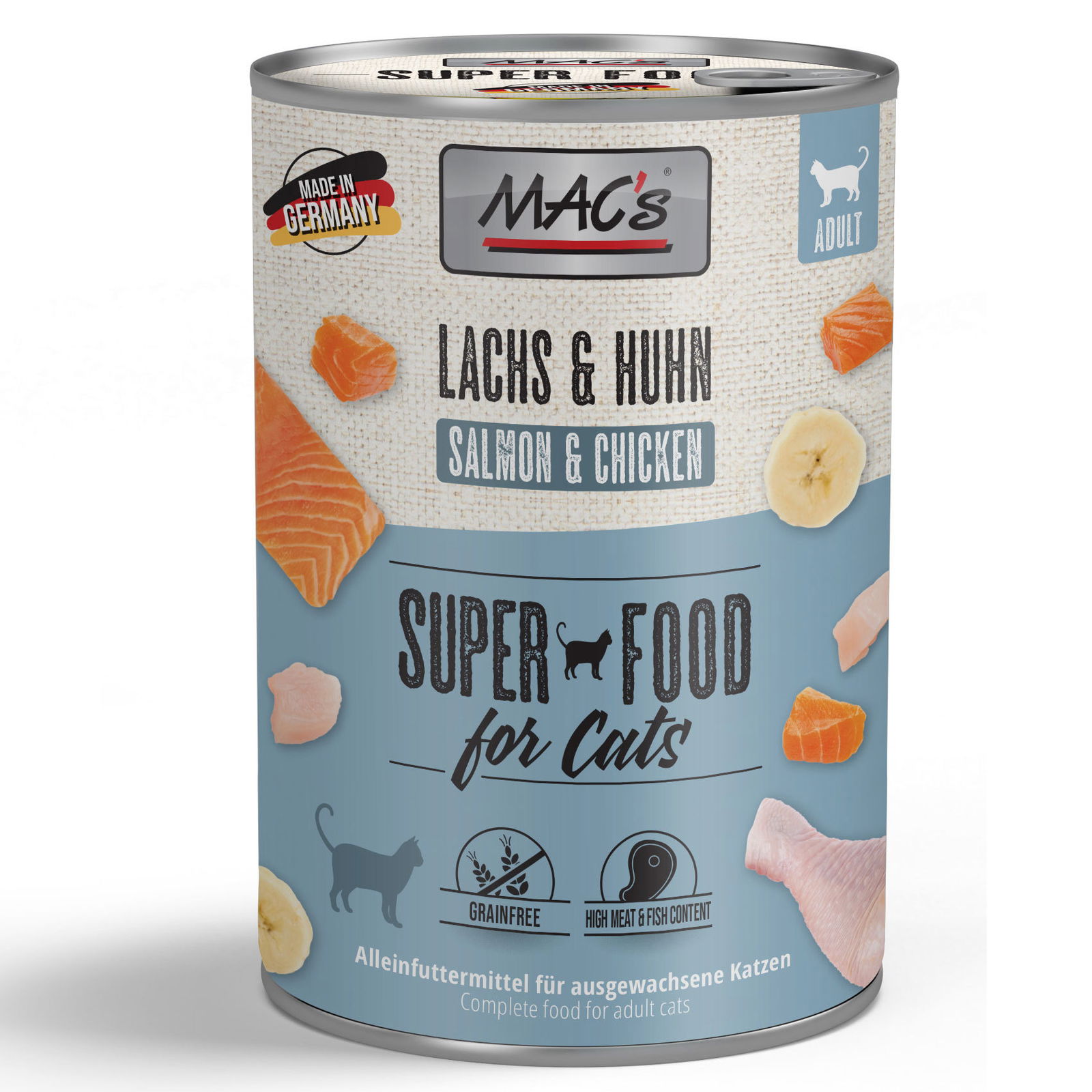 Katzennassfutter MAC’s Cat Dose, Lachs und Hühnchen, 400 g