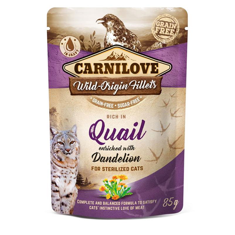 Carnilove Cat Pouch, Wachtel mit Löwenzahn, 85 g