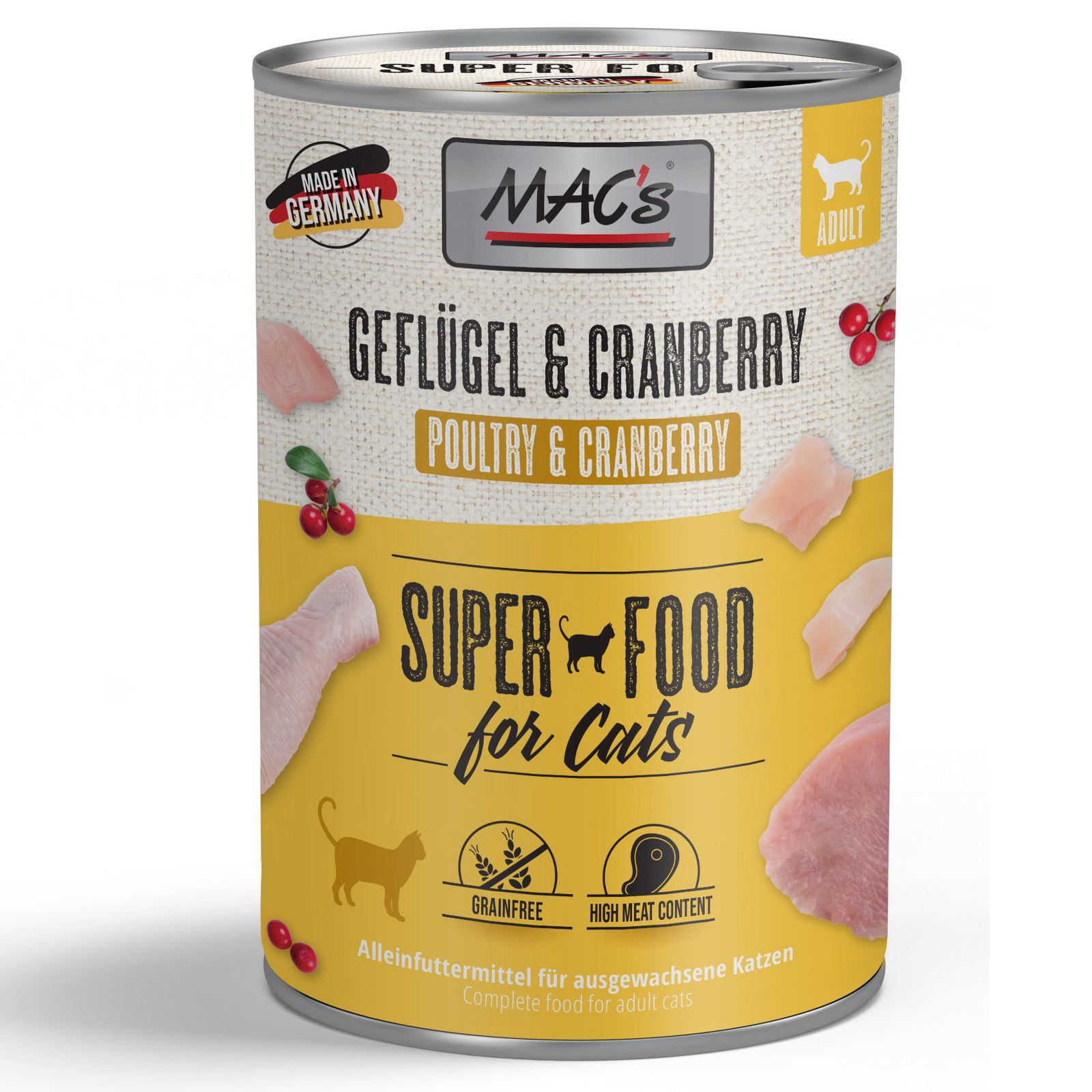 Katzennassfutter MAC’s Cat Dose, Geflügel und Cranberry, 400 g