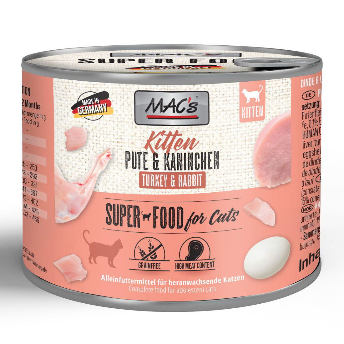 Katzennassfutter MAC’s Cat Kitten Dose, Pute und Kaninchen, 200 g