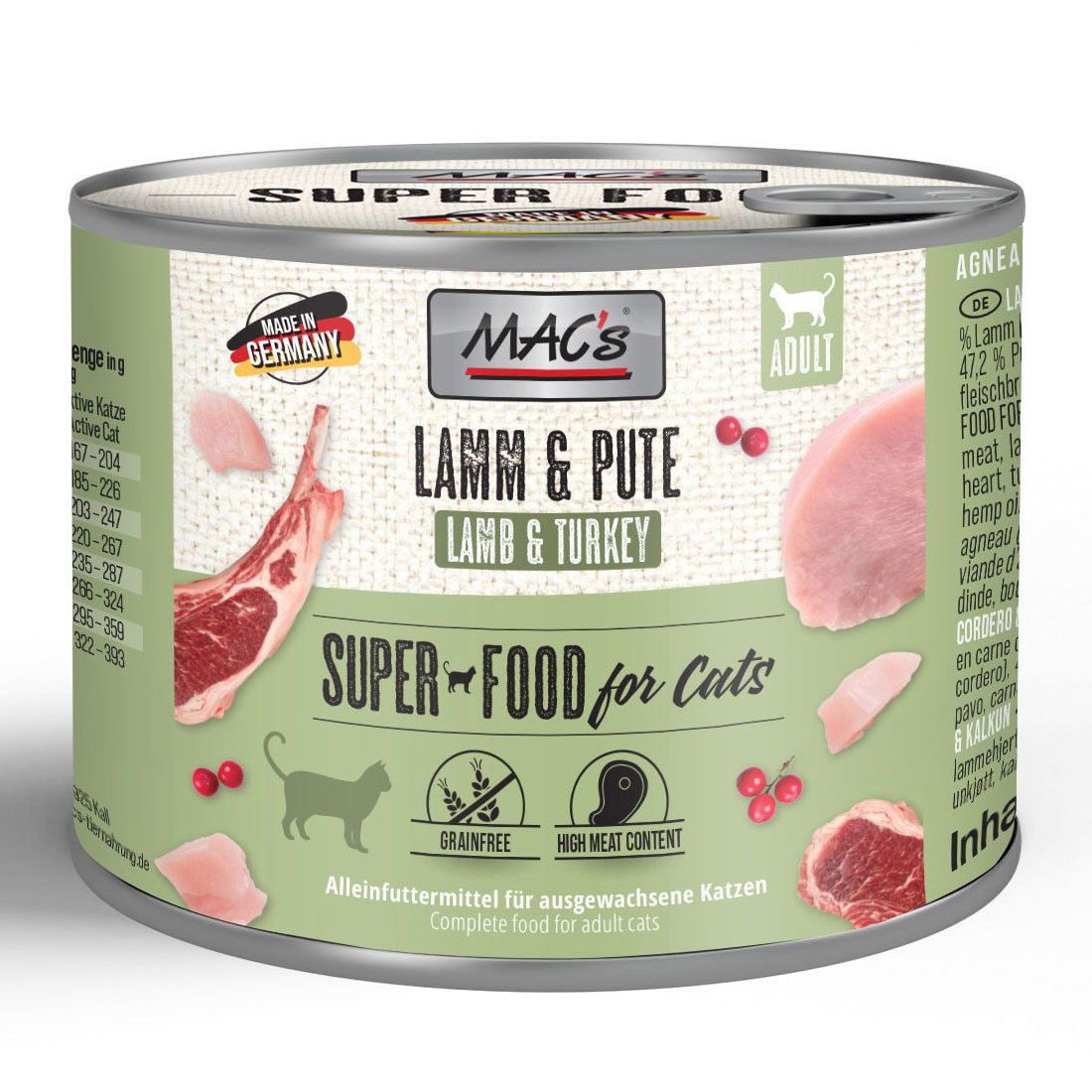 Katzennassfutter MAC’s Cat Dose, Lamm und Pute, 200 g