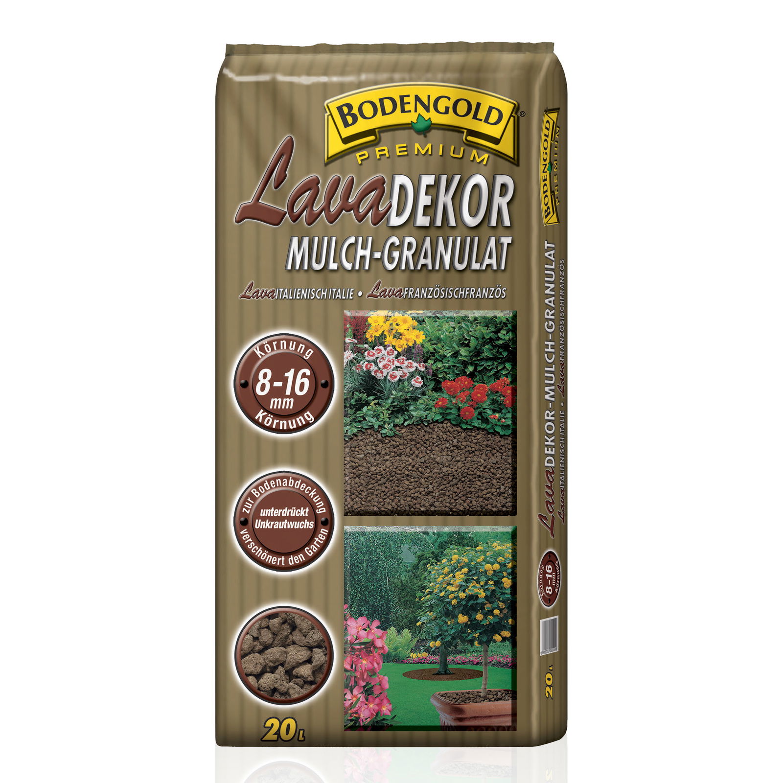 Bodengold Lava Dekor Mulch-Granulat, 960 l gesamt, 48 Sack á 20 l, Palettenware ohne zusätzliche Versandkosten