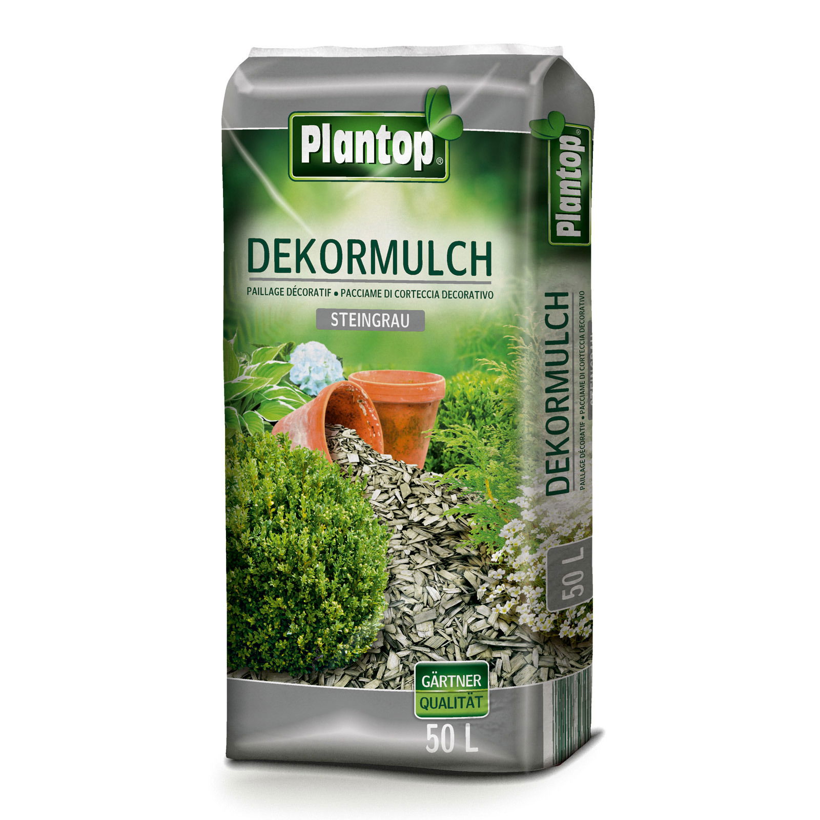 Plantop Dekormulch steingrau, 1950 l gesamt, 39 Sack á 50 l, Palettenware ohne zusätzliche Versandkosten