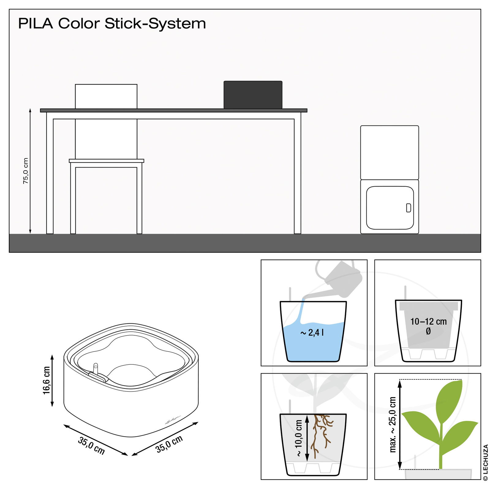 Lechuza® 'Pila Color Stick', korallrot, 35 x 35 x H 16,6 cm