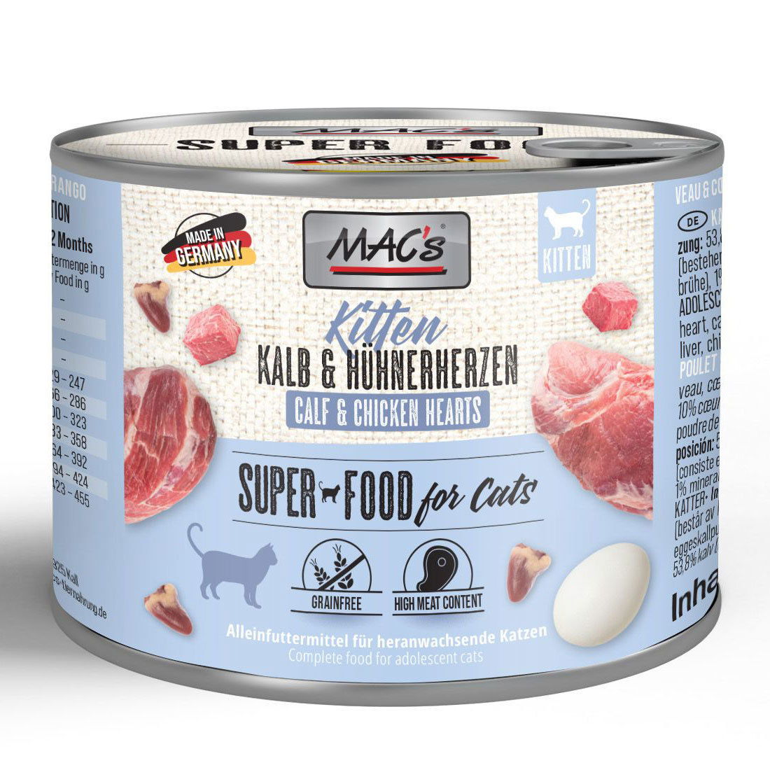 Katzennassfutter MAC’s Cat Kitten Dose, Kalb und Hühnerherzen, 200 g