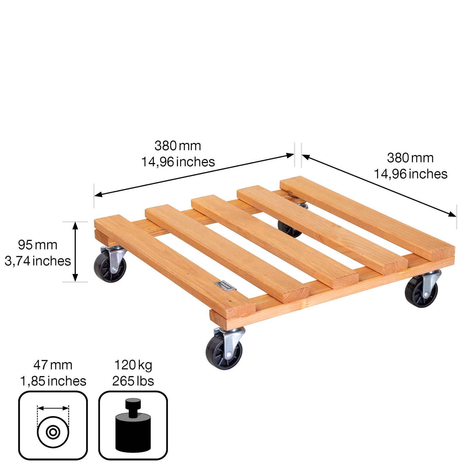 Multi Roller, Tragkraft 120 kg, hellbraun, ca. 10 x 38 x 38 cm