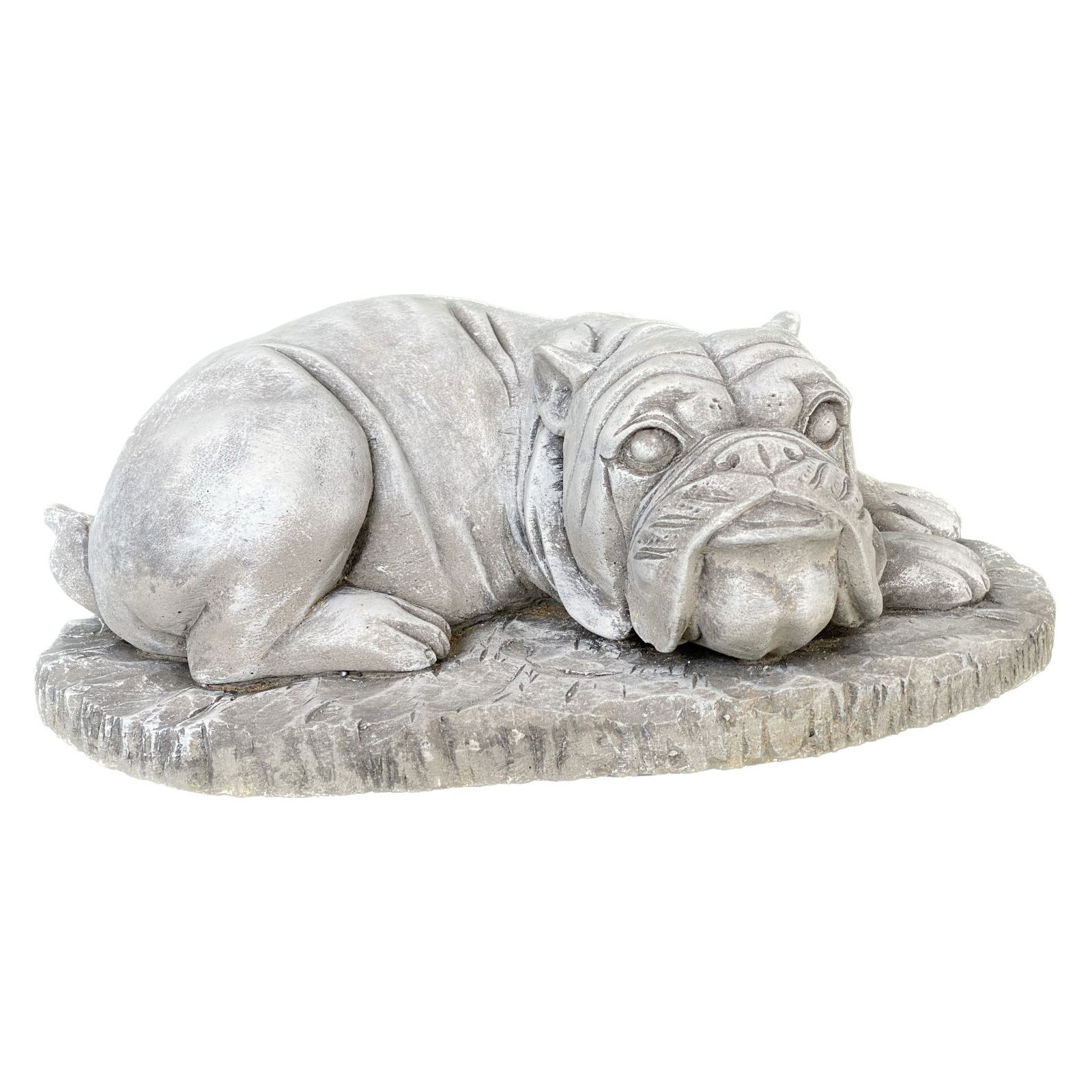 Liegende Bulldogge auf Sockel, Steinguss, ca. 14 x 38 x 25 cm