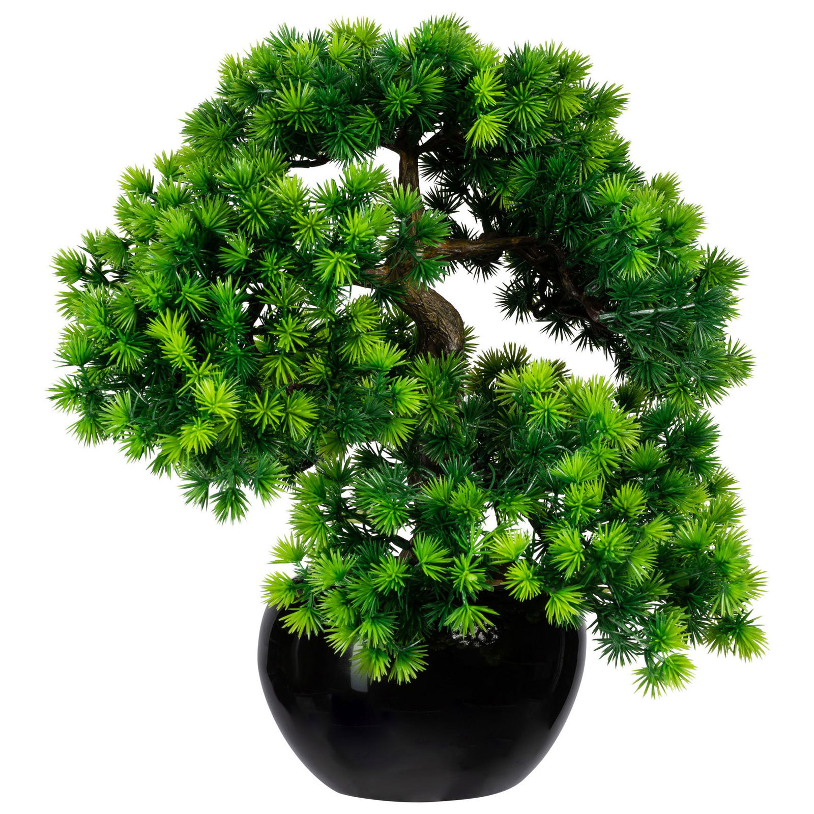 Künstliche Bonsai-Lärche, 5 Zweige, grün, ca. 37 cm, schwarzer Keramiktopf 15 x 9 cm