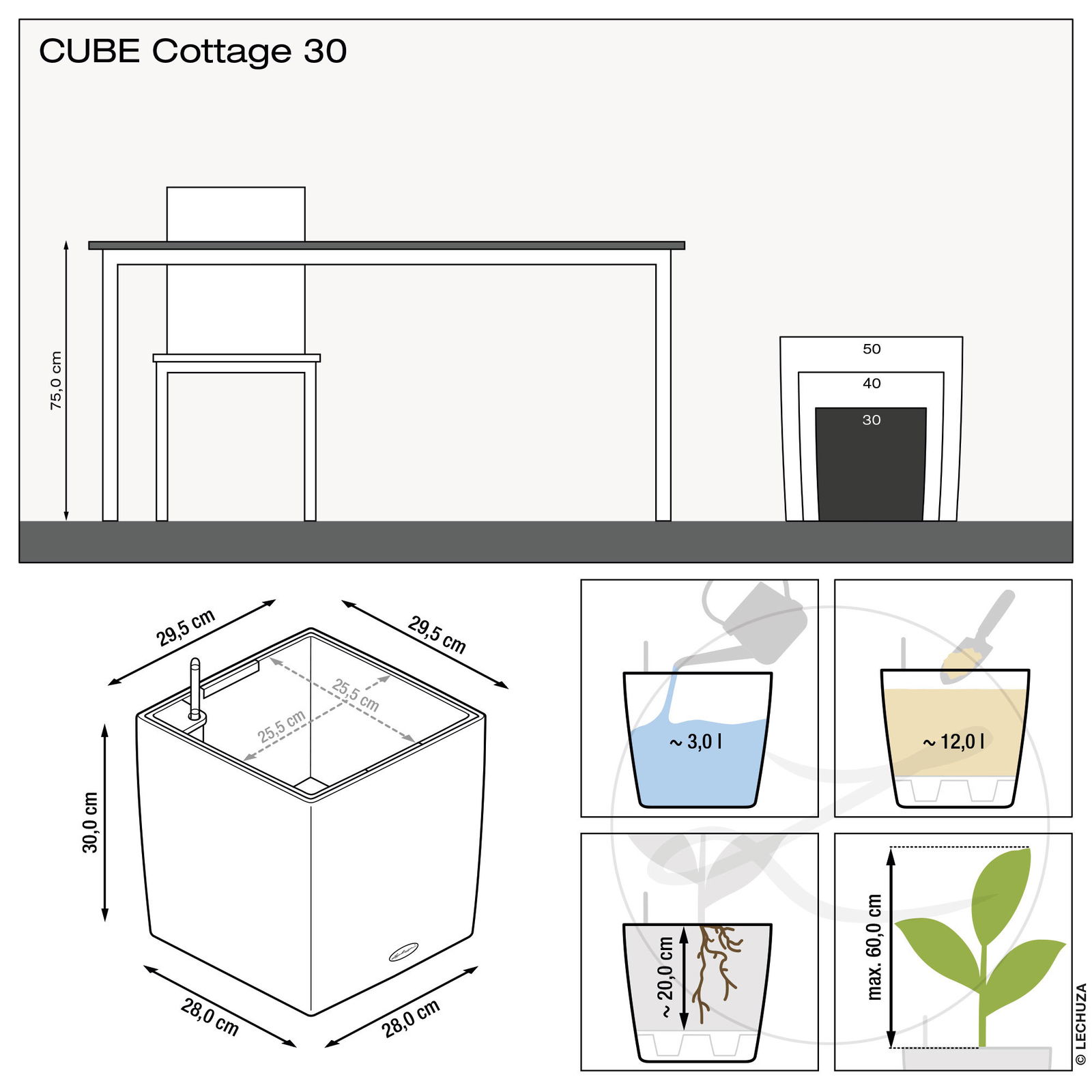 Lechuza 'Cube Cottage 30', granit, 29,5 x 29,5 x H 30 cm