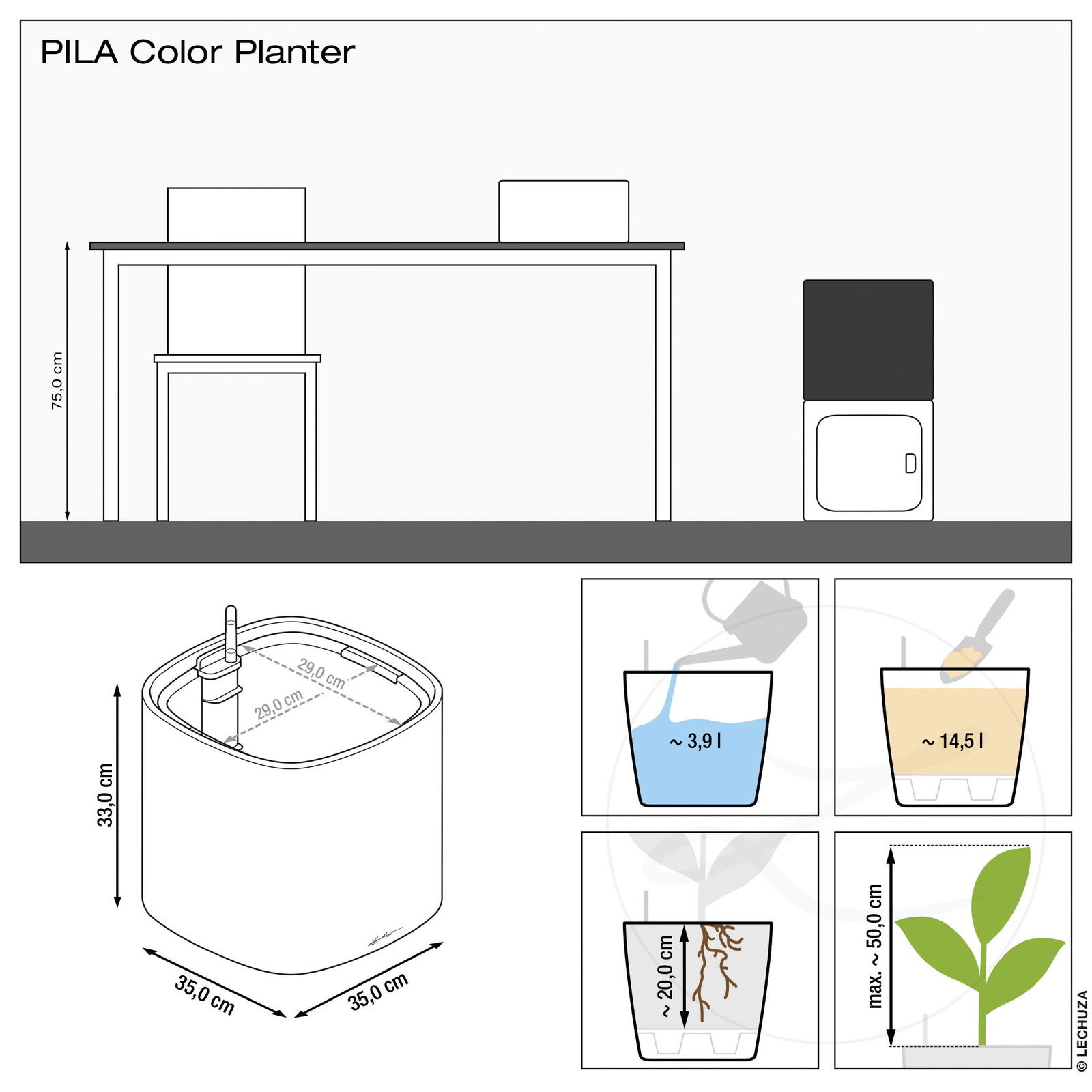 Lechuza 'Pila Color Planter', petrolblau, 35 x 35 x H 32,5 cm