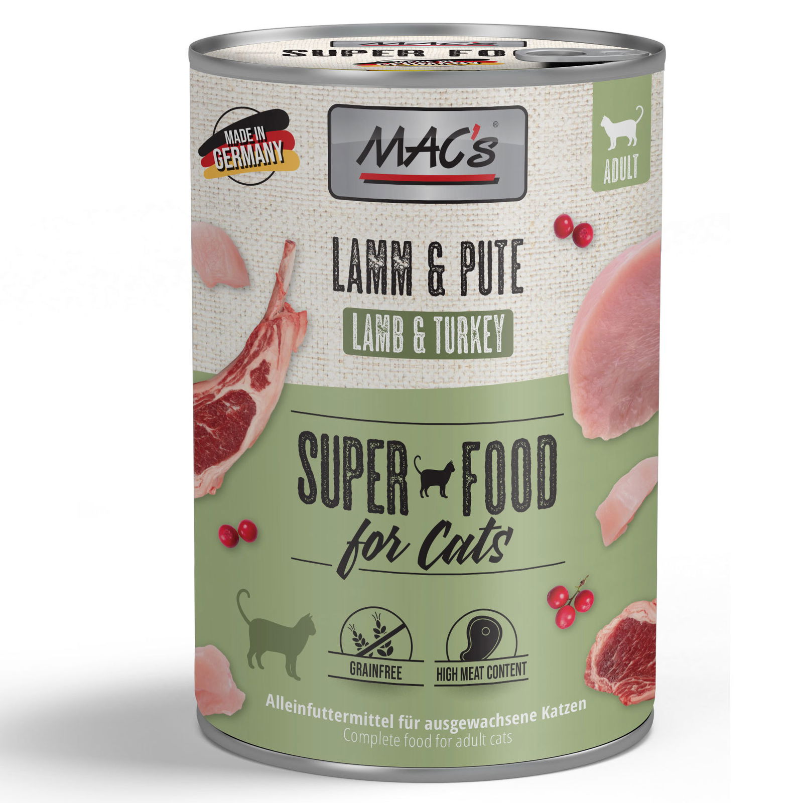 Katzennassfutter MAC’s Cat Dose, Lamm und Pute, 400 g