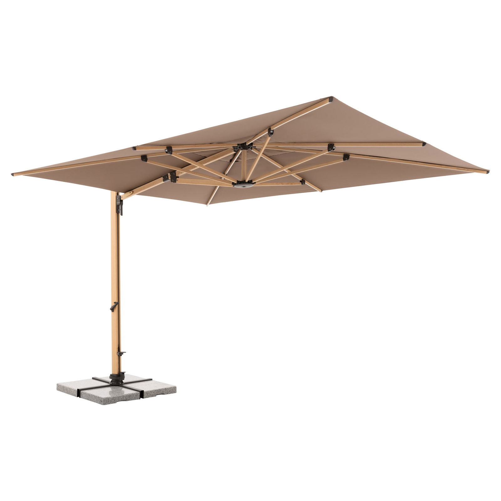 Doppler Pendelschirm 'Alu-Wood XL LED Ultra', greige, ca. 400 x 300 cm