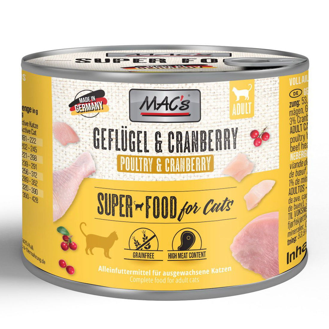 Katzennassfutter MAC’s Cat Dose, Geflügel und Cranberry, 200 g