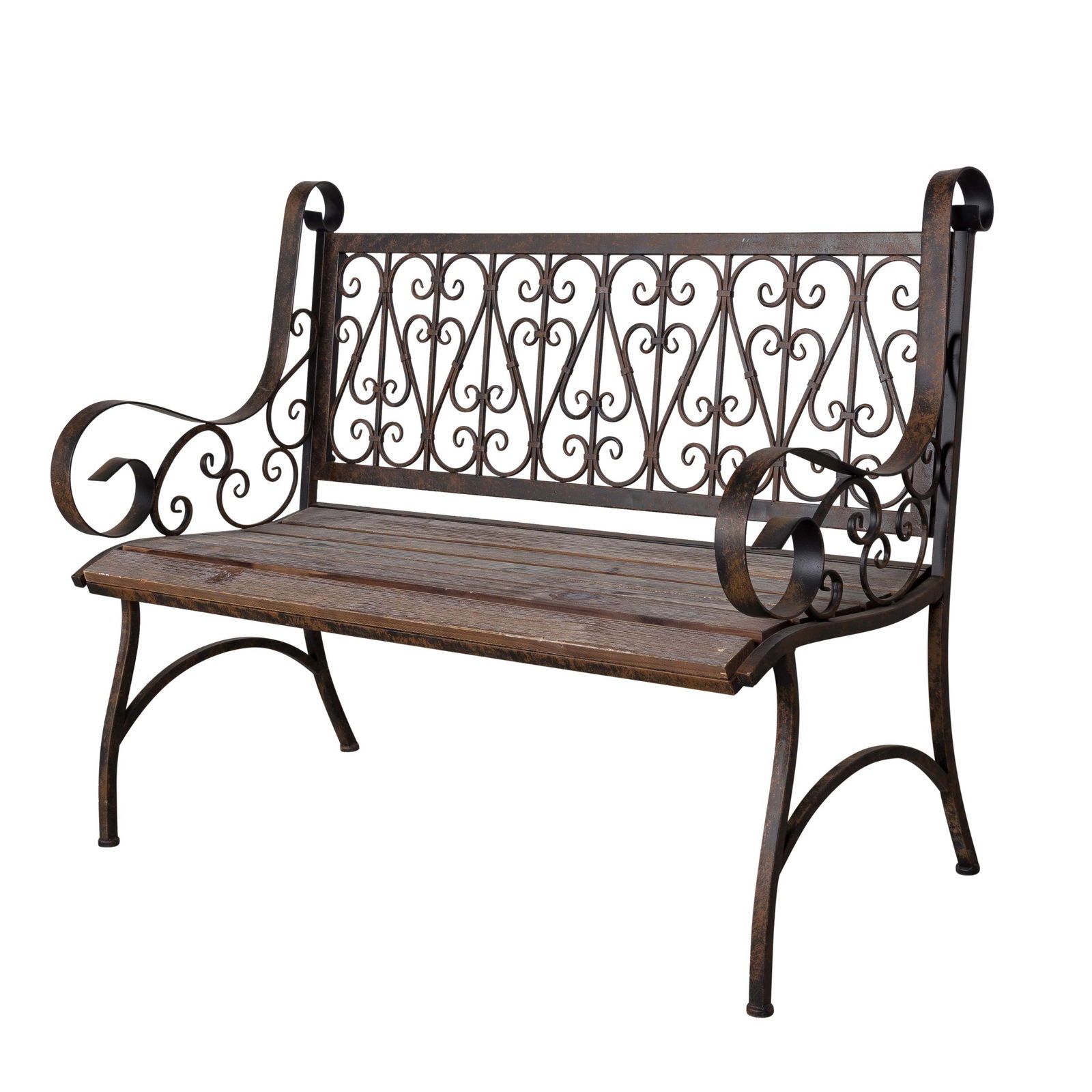 Metall-Gartenbank Bordeaux, braun mit Holzsitz, ca. 91 x 59,2 x 115 cm