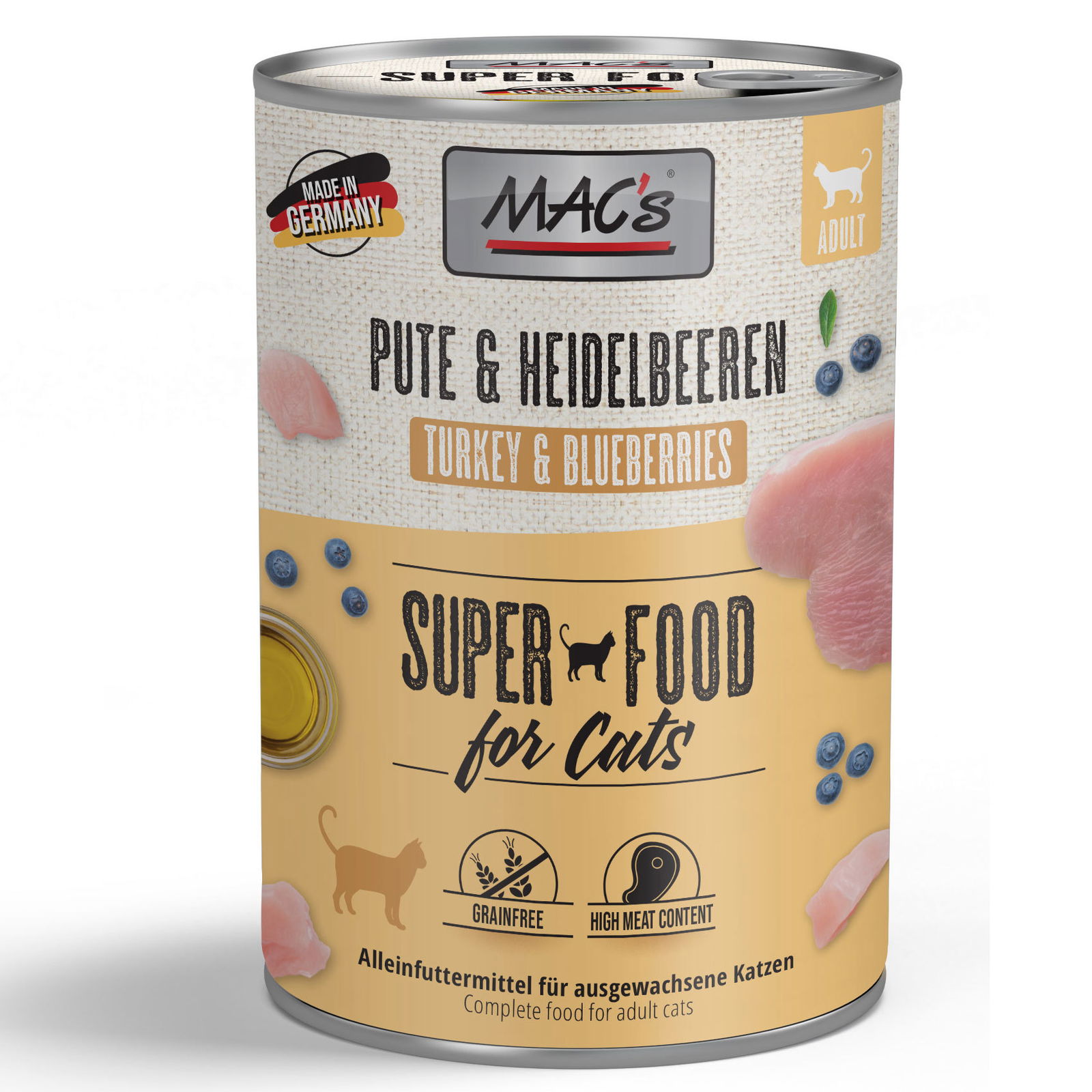 Katzennassfutter MAC’s Cat Dose, Pute und Heidelbeere, 400 g