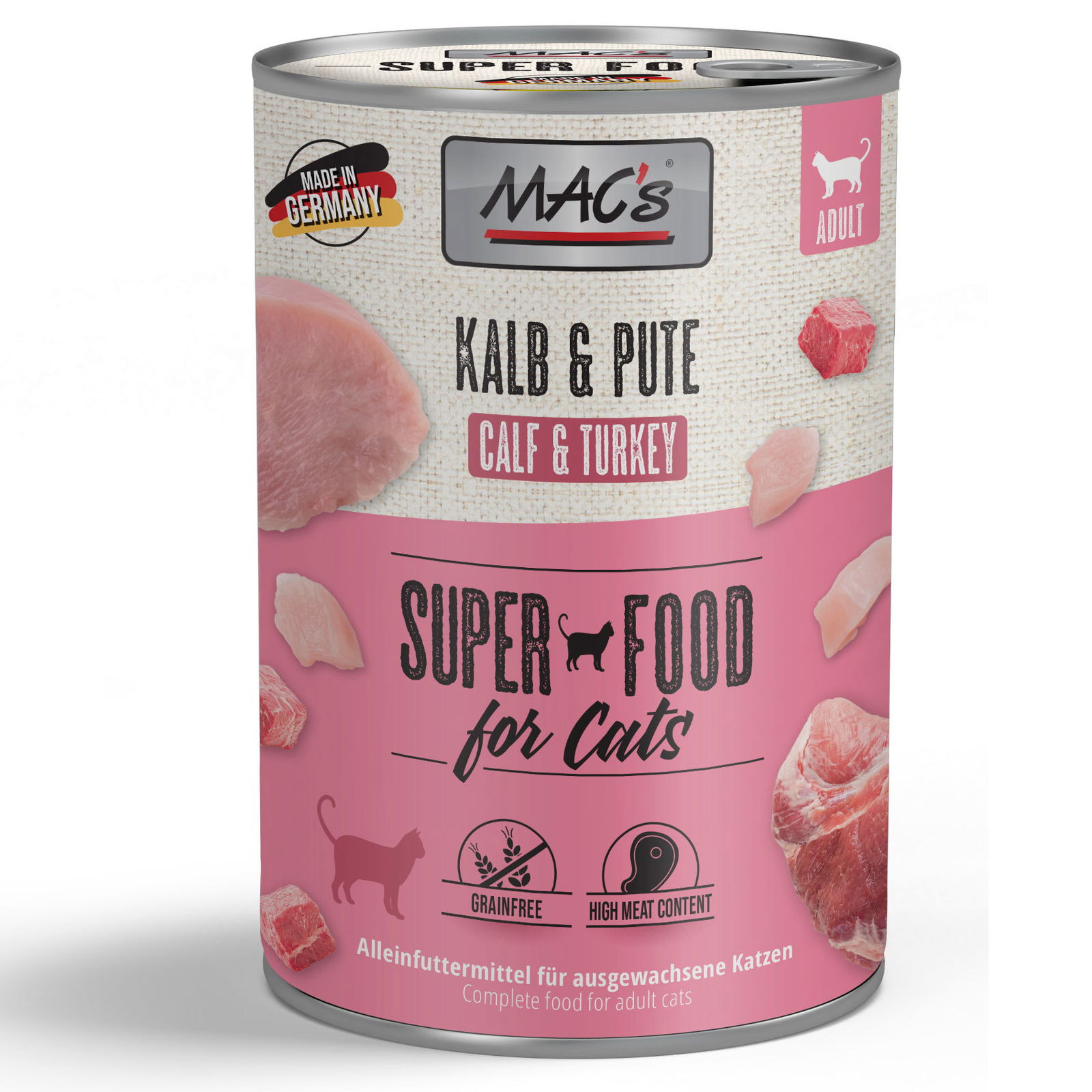 Katzennassfutter MAC’s Cat Dose, Kalb und Pute, 400 g