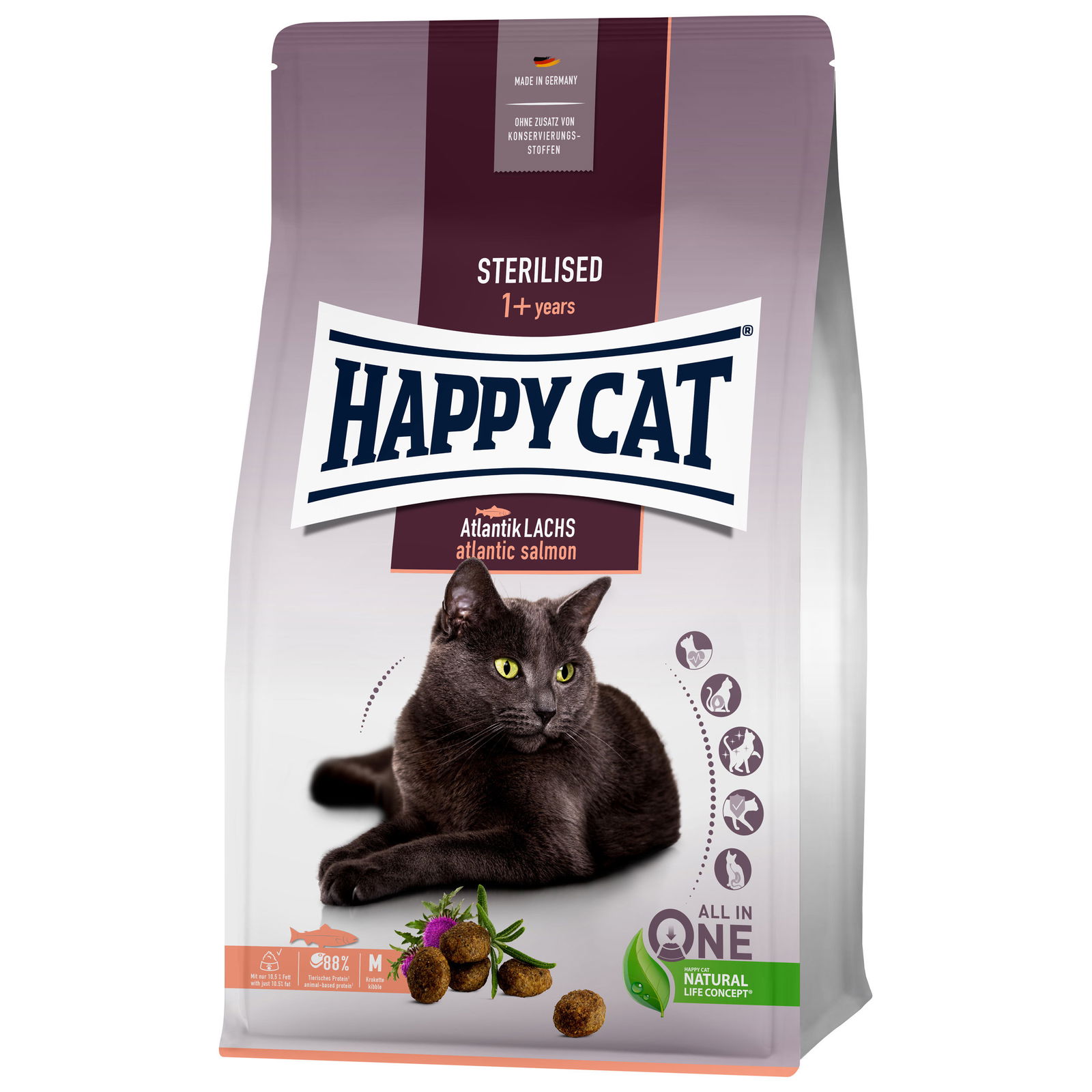 Trockenfutter, Happy Cat Sterilised, Atlantik-Lachs