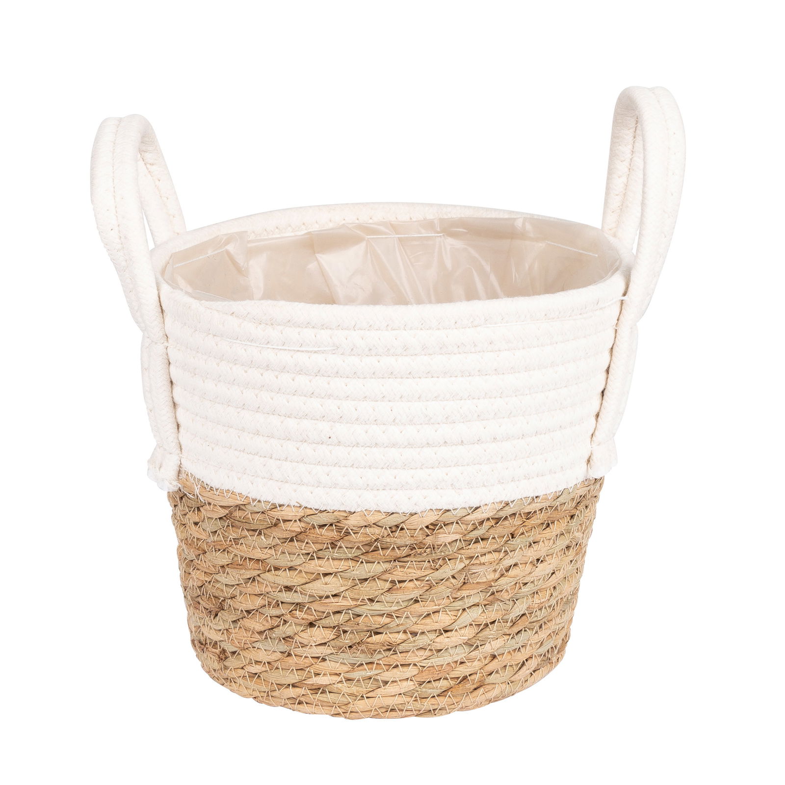 2-farbiger Wohnkorb mit Folieneinsatz, Seegrasgeflecht und Jute, weiß, 21 cm