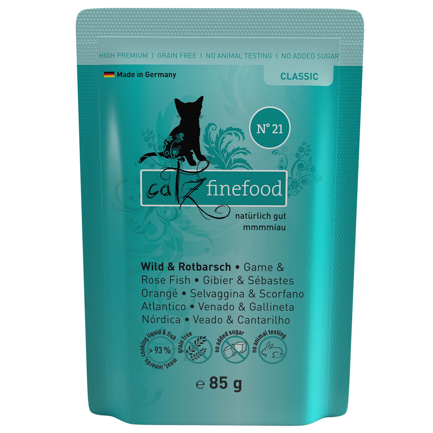 Katzennassfutter Catz Finefood No. 21, Wild & Rotbarsch, 85 g