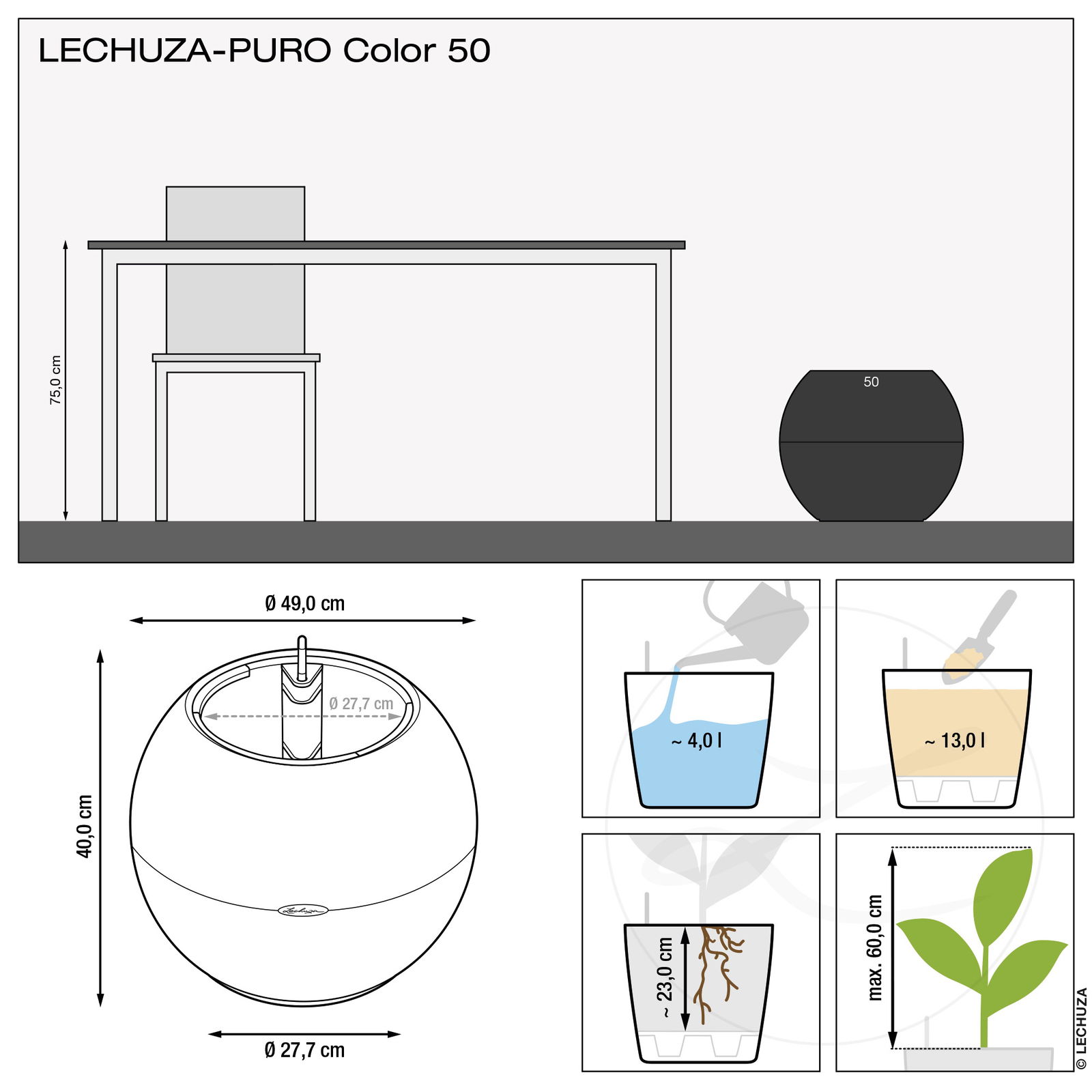 Lechuza® 'Puro Color 50', sandbraun, Ø 50 x H 39 cm