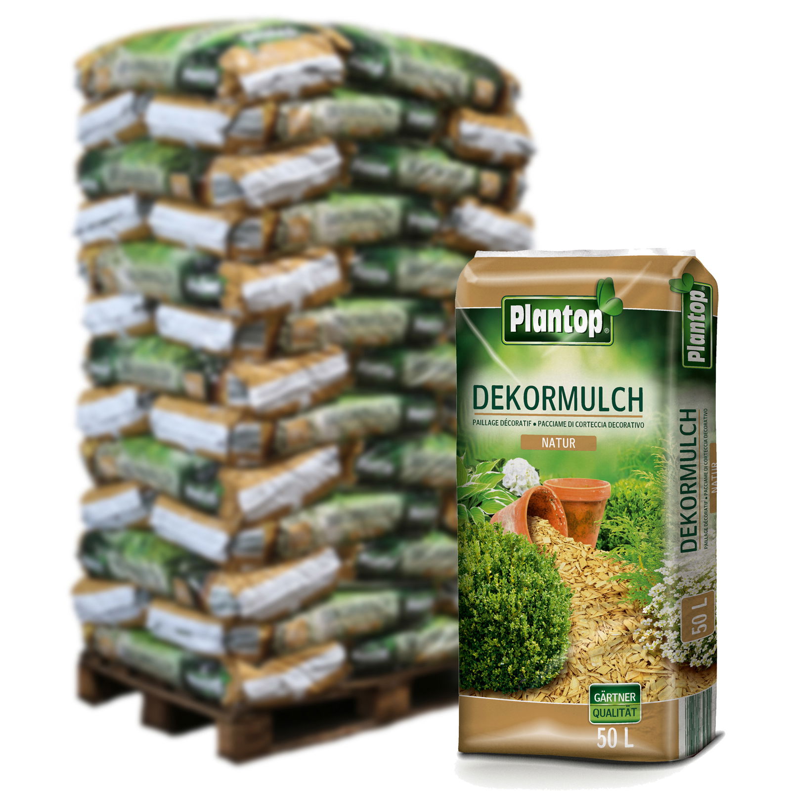 Plantop Dekormulch natur, 1950 l gesamt, 39 Sack á 50 l, Palettenware ohne zusätzliche Versandkosten