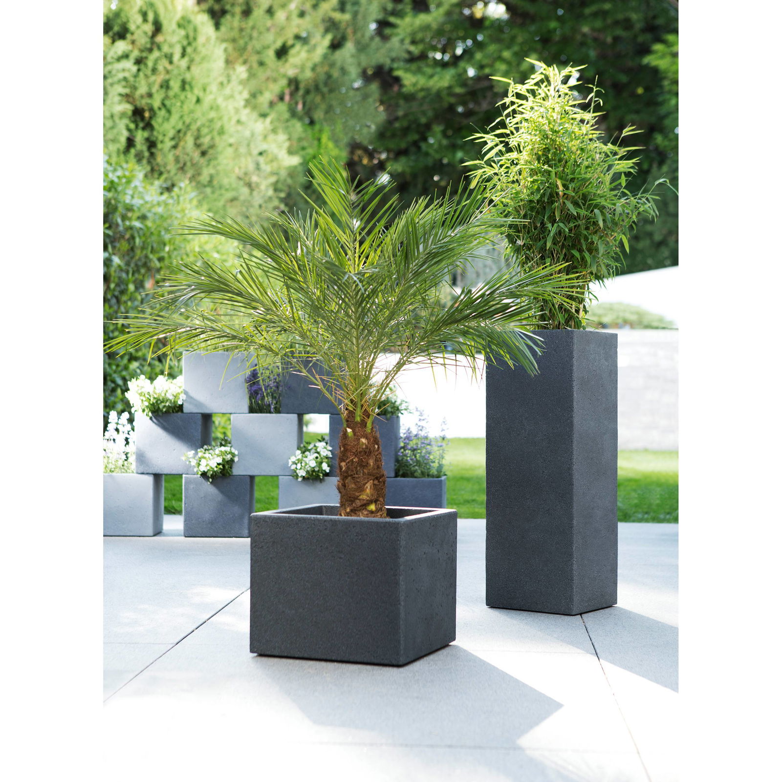 Pflanzkübel 'C-Cube High', Stony Black, 26 x 26 x H 70 cm, 9 Liter