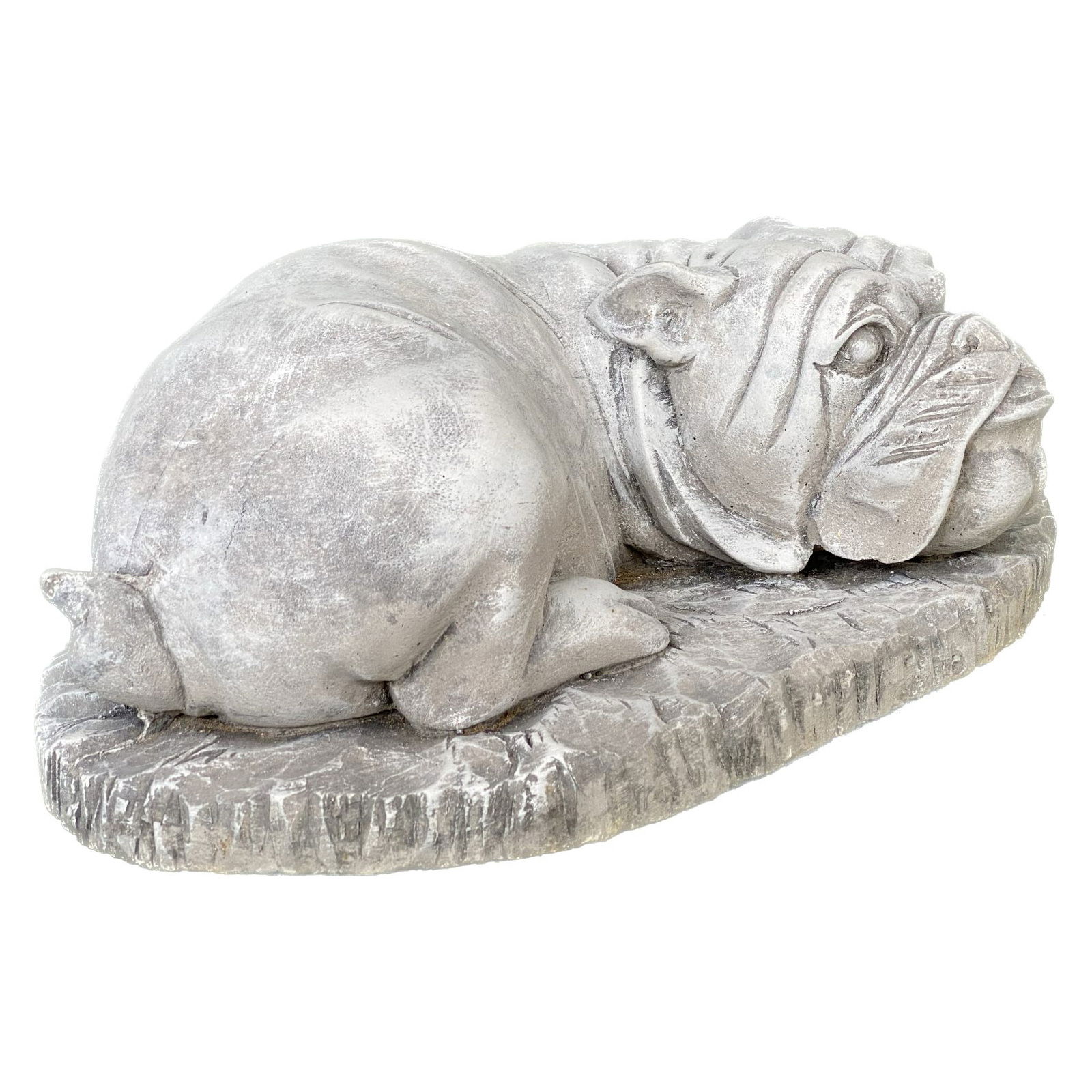 Liegende Bulldogge auf Sockel, Steinguss, ca. 14 x 38 x 25 cm